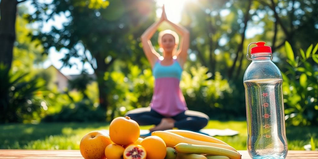 Person doing yoga in a green outdoor setting.