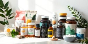 Assortment of stress relief products on a light background.