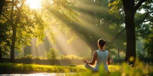 Person meditating in a tranquil natural setting.