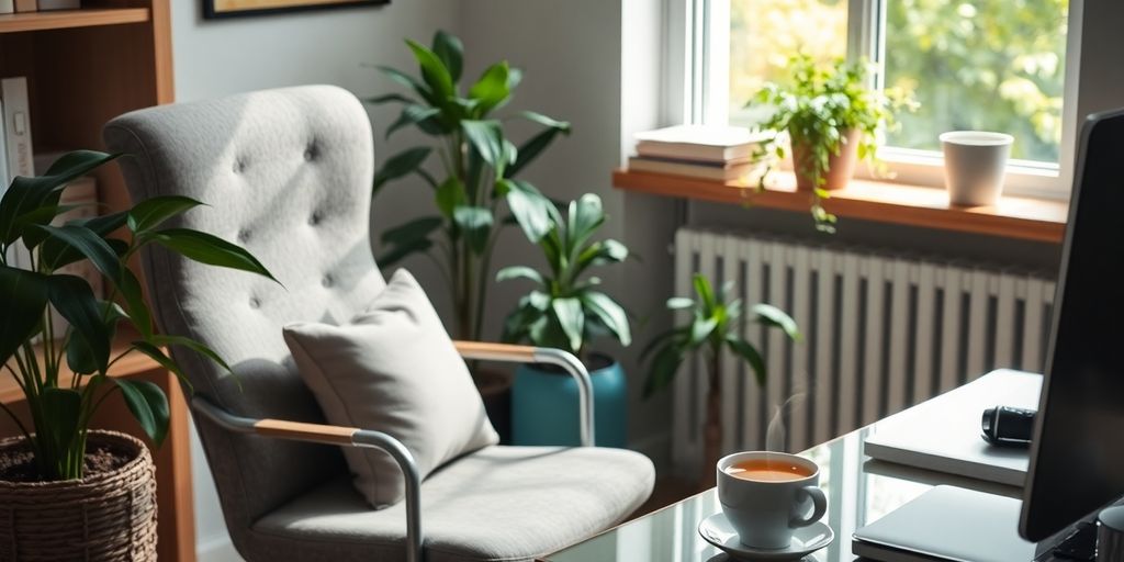 Cozy office space for stress relief and productivity boost.