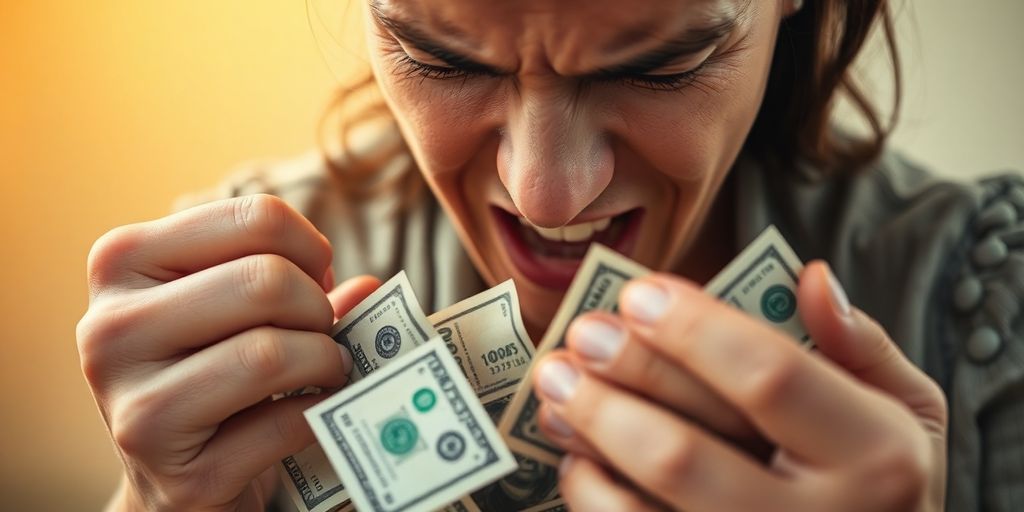 Person stressed over bills in a cozy home setting.