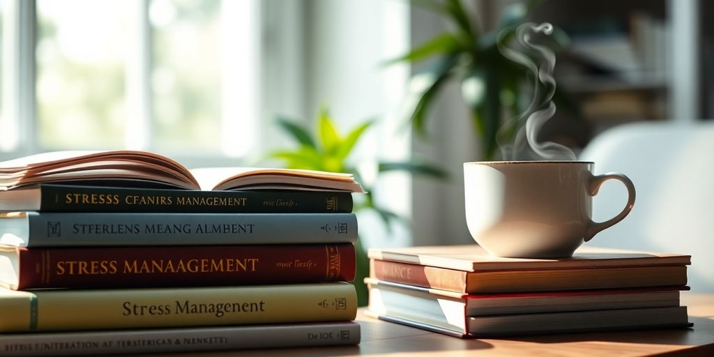 Books and tea in a calm, serene setting.