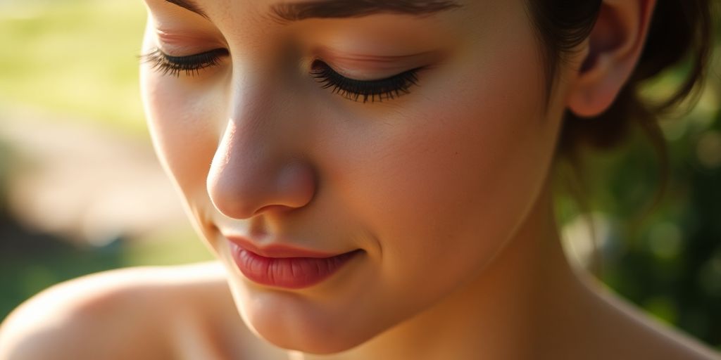 Serene person meditating outdoors, bathed in warm sunlight.