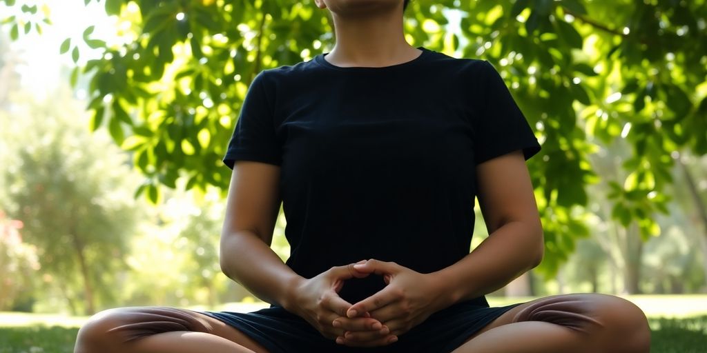 Person meditating calmly in a serene garden
