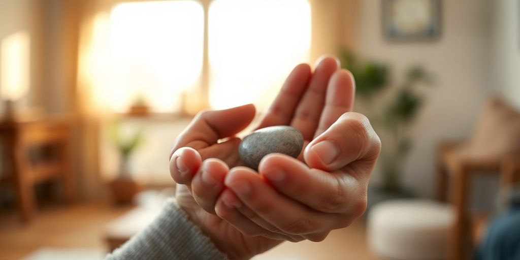 Relaxed person, soft lighting, calming colors, OTC relief.