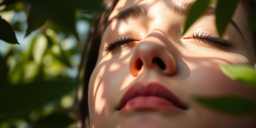 Person relaxing in nature, peaceful and calm.