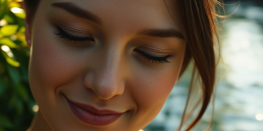 Person relaxing in peaceful setting.