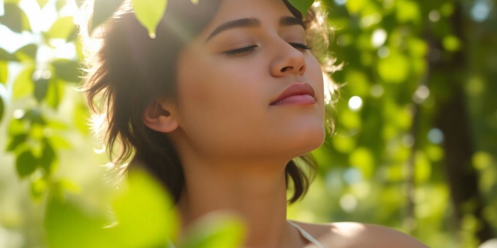 Calm person meditating outdoors.