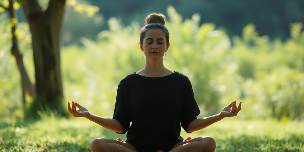 Person peacefully meditating outdoors