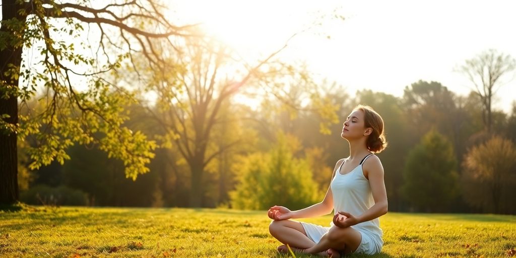 Person meditating peacefully outdoors.