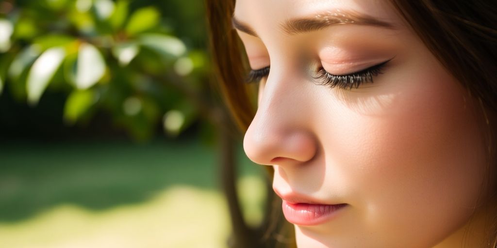 Person meditating peacefully in a serene, natural setting.