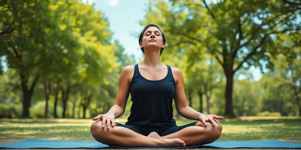 Person meditating peacefully outdoors.