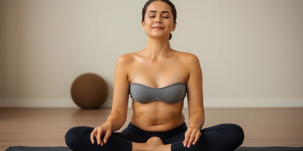 Person meditating, soft light, gentle breath.