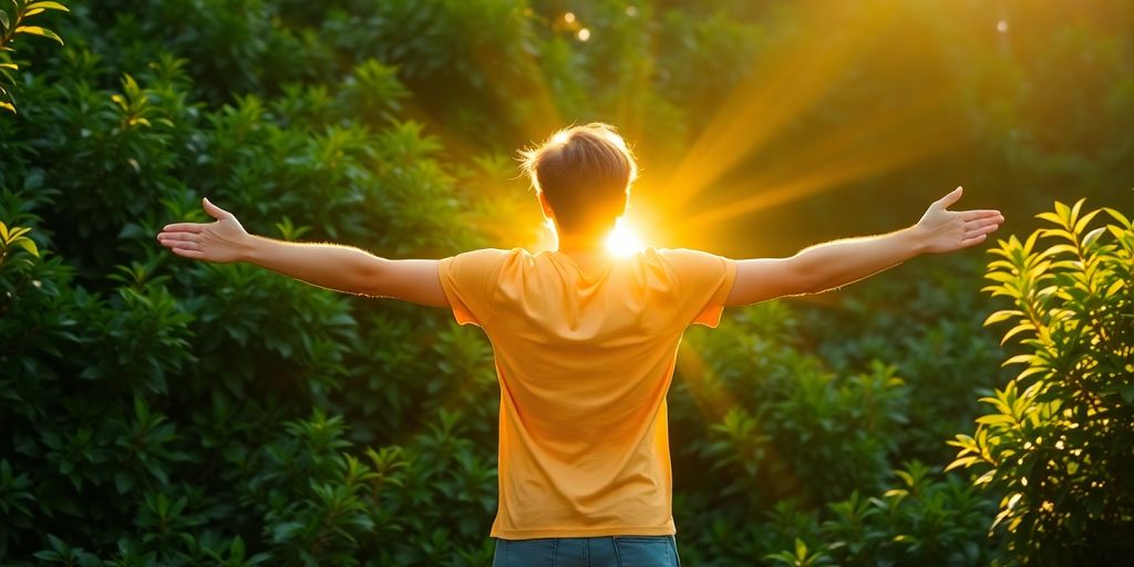 Person reaching for sunlight.