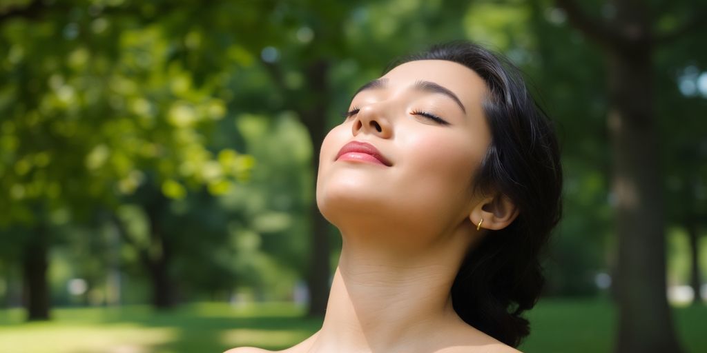 Person meditating peacefully outdoors