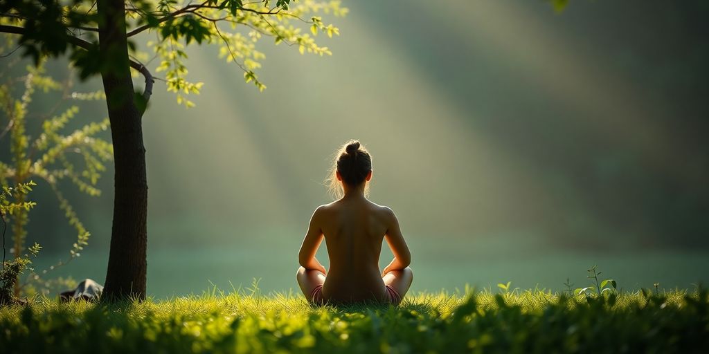 Person meditating peacefully outdoors
