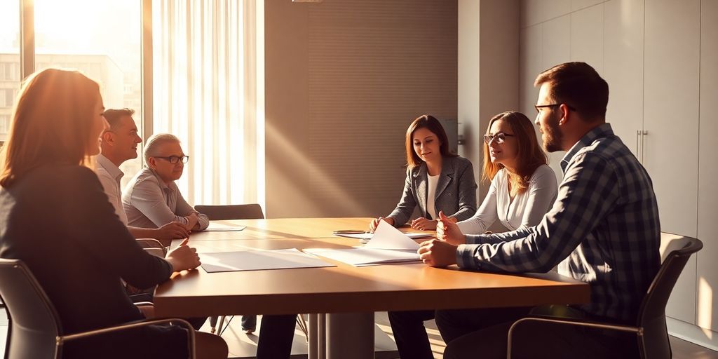 Business leaders collaborating around a table.