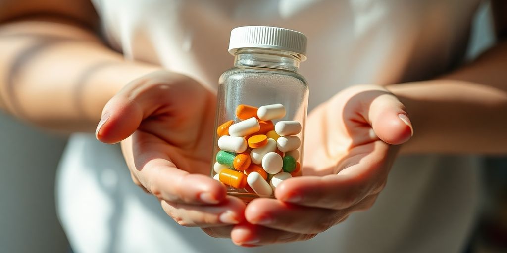 Person calmly holding a pill bottle.