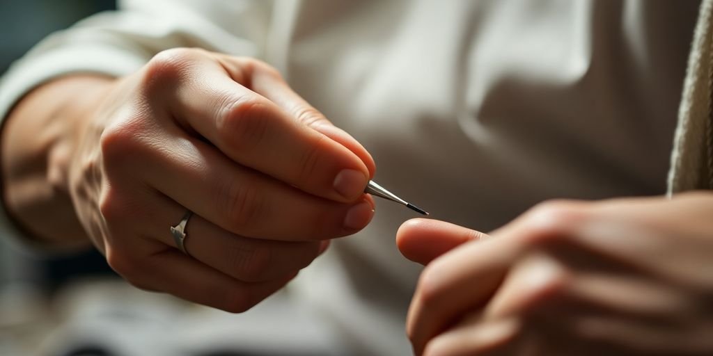 Masterful hands performing a complex artistic technique.