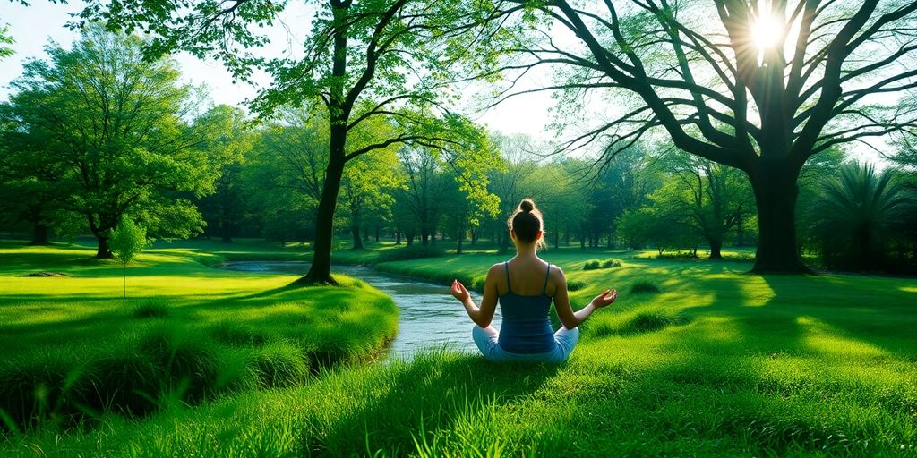 Person relaxing peacefully in nature.