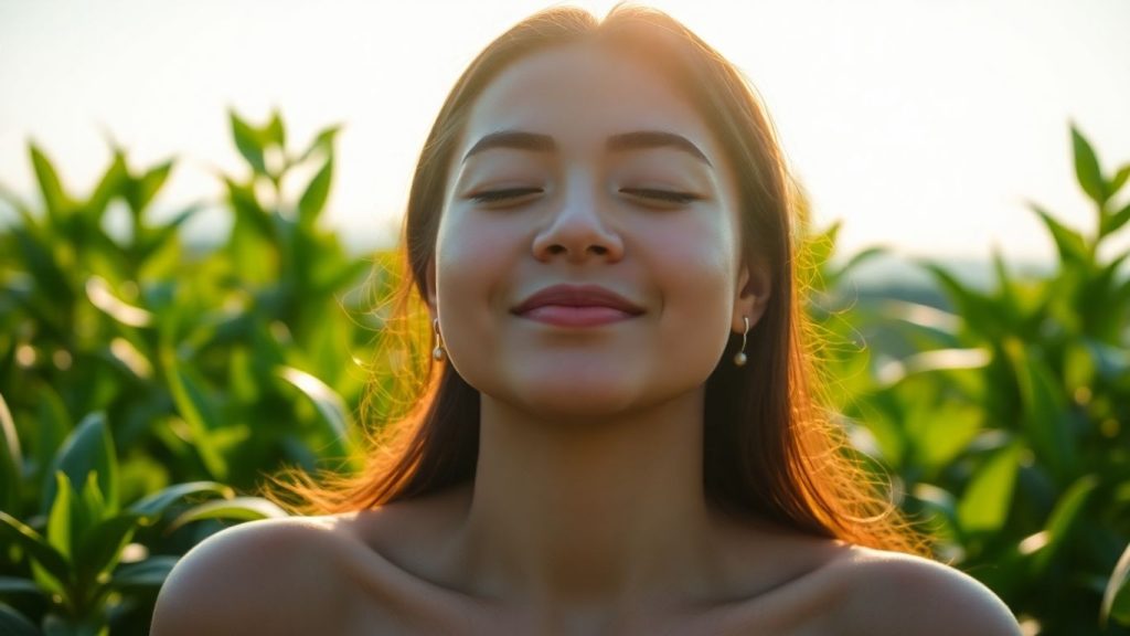 Person meditating peacefully in nature.