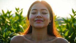 Person meditating peacefully in nature.