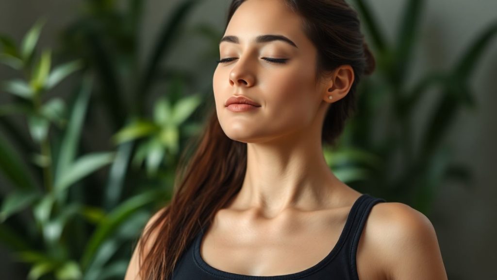 Woman meditating peacefully in a yoga pose.