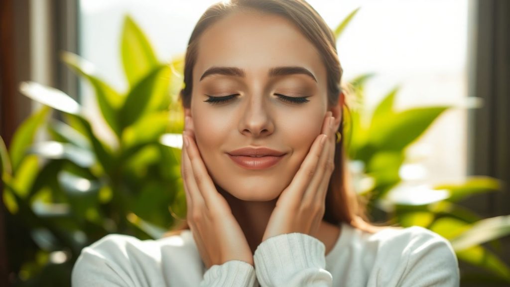 Woman finding peace through stress relief techniques.