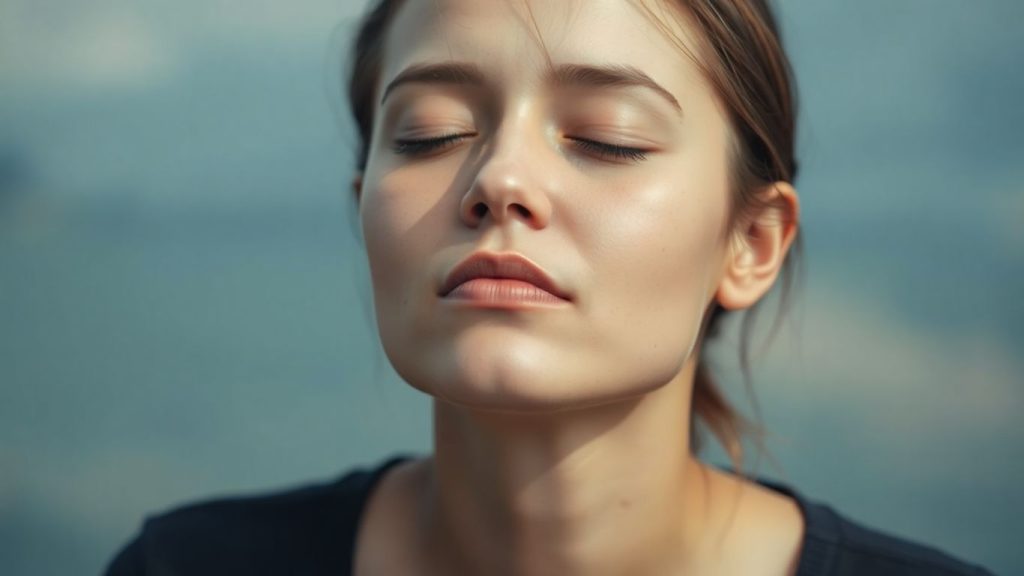 Person practicing deep breathing for stress relief.