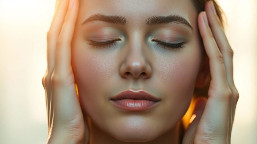 Person relaxing with hands on temples